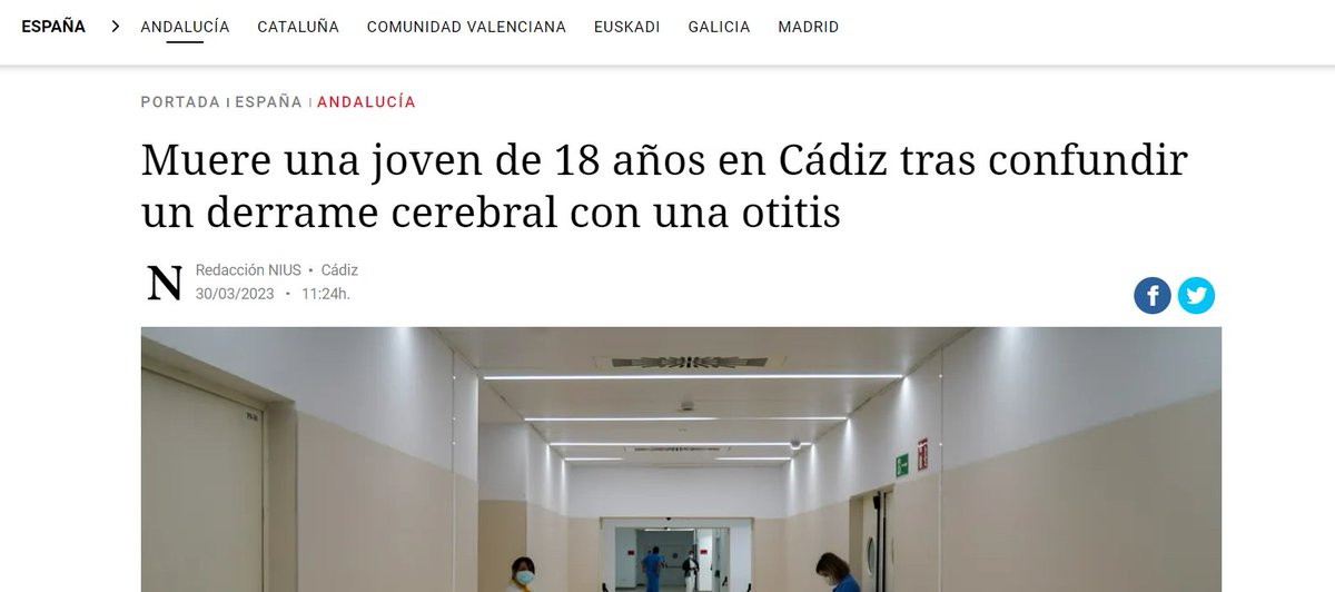 Médicos: No vengáis a urgencias por tonterías

Paciente: bajo nivel de conciencia, rigidez, sudoración profusa y no ser capaz de mantenerse en pie ni controlar esfínteres

Médicos: Otitis

Paciente: Muere