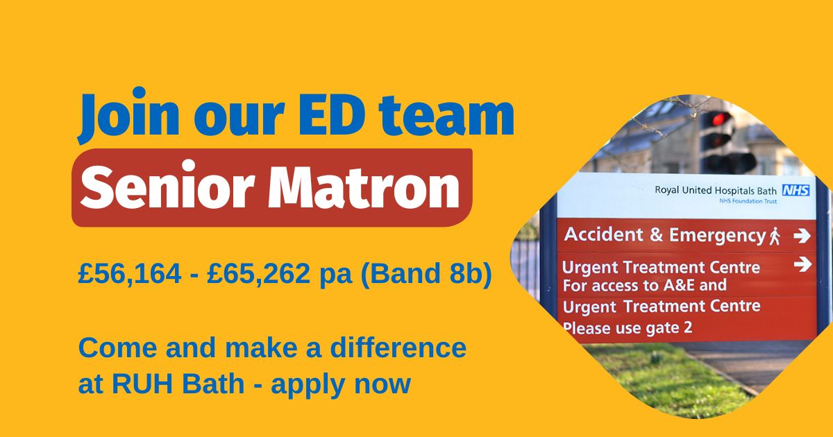 Don't miss this chance to apply for our Emergency Department Senior Matron role @RUHBath 😍 You'll provide professional support and leadership to the ED matron and Urgent Care lead nurse. Find out more 👉bit.ly/3K14Ryn ⏰06.04.23