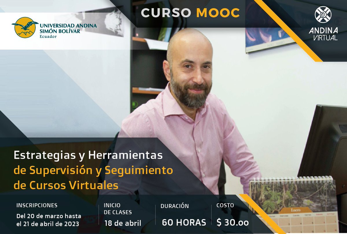 FormAndinaEc's tweet photo. 💯 #UASBLive
📍 #CURSOMOOC | 📲💻 Estrategias y Herramientas de Supervisión y Seguimiento de Cursos Virtuales.
💵 Costo: 30,00 dólares
✅Info: https://t.co/i7jqStmQim
▶️Inscripciones: https://t.co/giXZdj5eu6
@uasbecuador @jaramich @cesarmontanog https://t.co/pl1xNroe1f