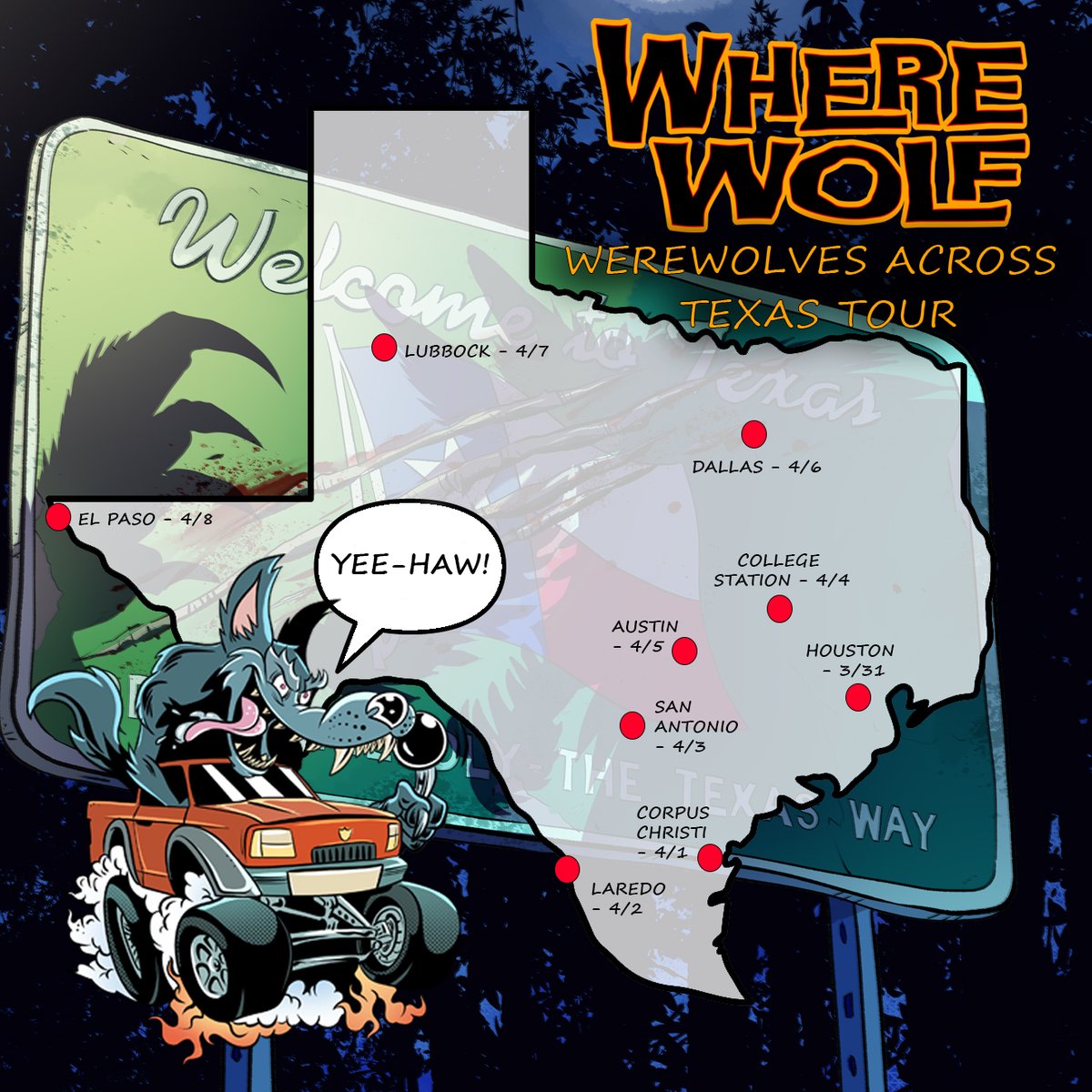 Tomorrow: I kick off the first leg of my Werewolves Across America book tour with nine Texas cities. Join me for screenings of SILVER BULLET, AN AMERICAN WEREWOLF IN LONDON and FREEWAY and be the first to get a copy of my new graphic novel WHERE WOLF. 

🎟️robsaucedo.substack.com/p/werewolves-a…