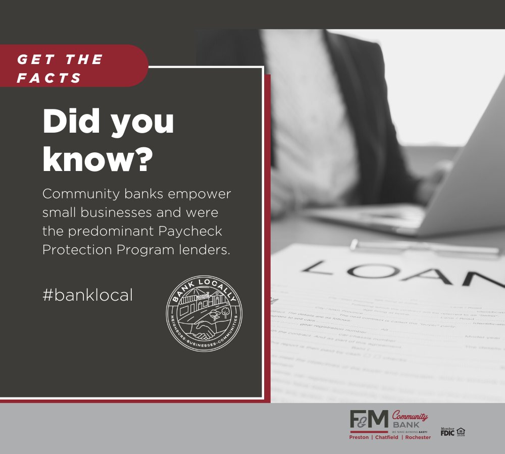 Community banks were the predominant PPP lenders and look forward to continuing to support local customers and communities and being a trusted lifeline during times of economic uncertainty.
#FMcommunityBank #Banklocal #CommunityBankingMonth #funfactfriday