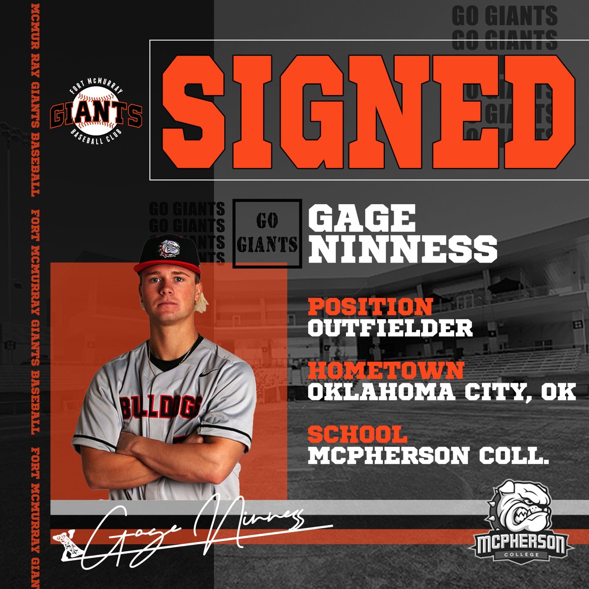 The Fort McMurray Giants would like to welcome @gageninness3 from @mcphersonbsb for the 2023 season.

2023 Stats:

30G - .348AVG - 41H - 21BB

<a href="/wcbleague/">The WCBL</a>
#backinblack #giantscountry #wearegiants #rmwb
