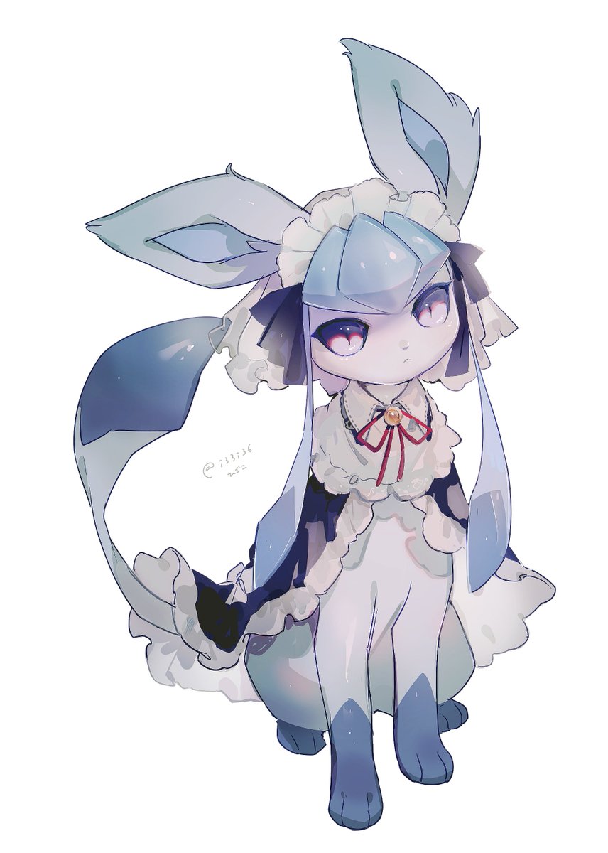 glaceon pokemon (creature) no humans clothed pokemon solo full body white background ribbon  illustration images