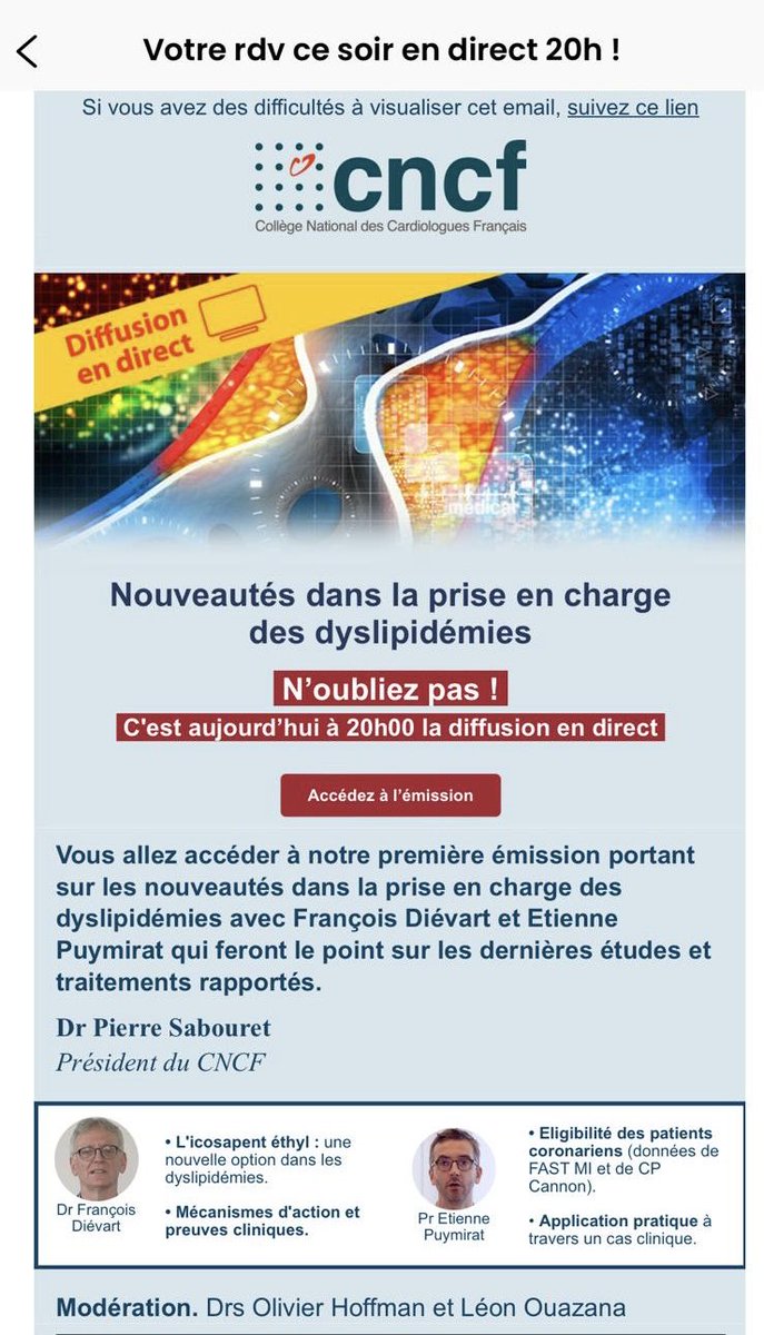 SABOURETCardio's tweet photo. Today is the day ! Webinar about #EPA #REDUCEIT and #Guidelines ⁦@CNCFCardio⁩ https://t.co/9CJNnseohy