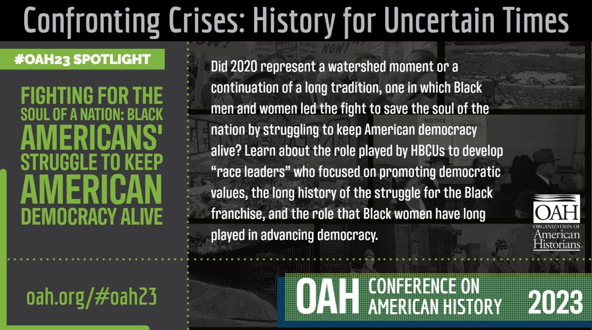 Today is the day!  Honored to be apart of such a dynamic group of historians #OAH23 “Fighting for the Soul of the Nation...' oah.org/meetings-event…… with
@regellis1 
@littlejohnjeff @JMJP_GMU @GMUCarterSchool @GeorgeMasonCHSS