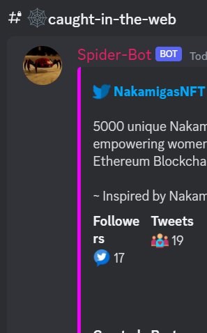 ironspiderXBT's tweet photo. Did you catch @NakamigasNFT? 

@NFTSpiderSense did at 17 followers 👀 https://t.co/hvLXCaHTEZ