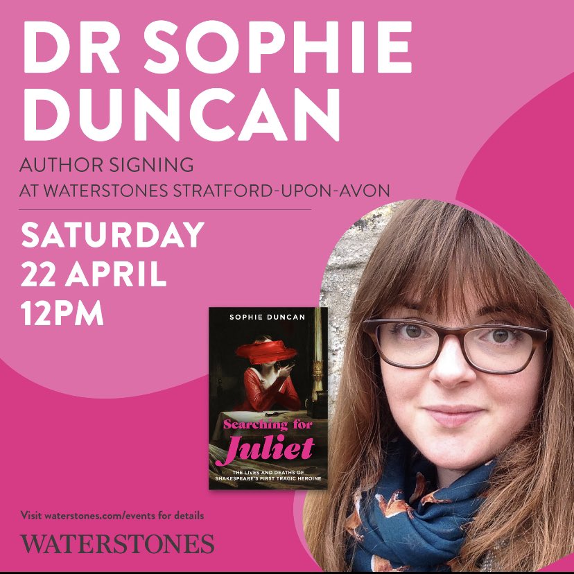 On Saturday April 22nd, during Shakespeare’s birthday weekend, we have Dr Sophie Duncan signing her book, Searching for Juliet. Born and raised in Stratford, this is all about Shakespeare’s female characters 📚