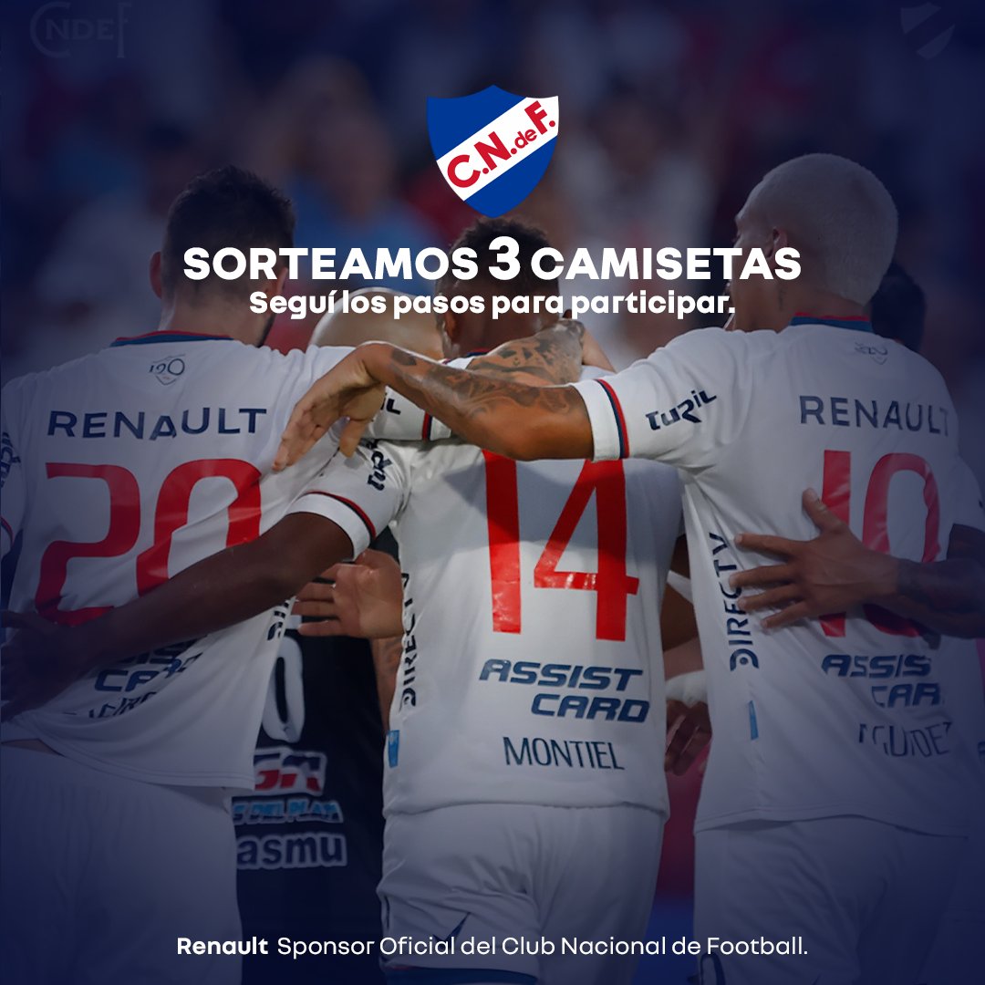 RenaultUy's tweet image. ¡ATENCIÓN hinchas de @nacional! 🔵🔴⚪
Sorteamos la camiseta del club de tus amores⚽ Para participar, seguinos, dale me gusta a este Tweet y hacele RT comentando con el hashtag #RenaultNosUne. Elegiremos a 3 ganadores.
Tenés oportunidad hasta mañana viernes 31 al mediodía.