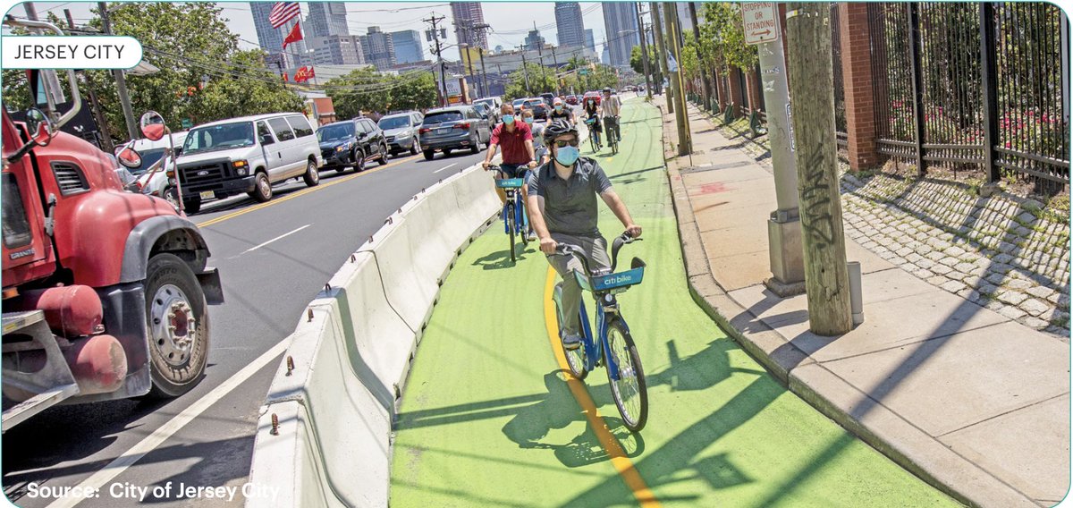Big changes changes coming in the new NACTO Urban Bikeway Design Guide

Most important is that High Speed Roads >30mph must use either medians (1st pic) or barriers (2nd) to be All Ages &amp; Abilities

Flex posts aren’t enough which feels correct w/ lil kids 
nacto.org/wp-content/upl…