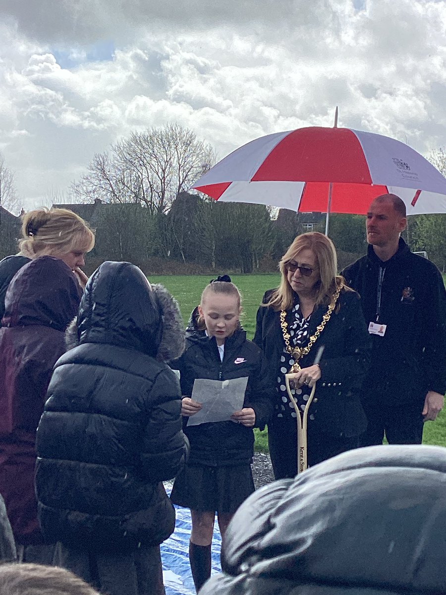 So apparently it was great weather for tree planting today ! Thank you to @CllrmurphySue The Mayor of St Helens for helping Y6 pupils to plant The Rowan Tree donated to us in memory of Mrs Ravenscroft. #TheRowanTree #courage #wisdom #protection