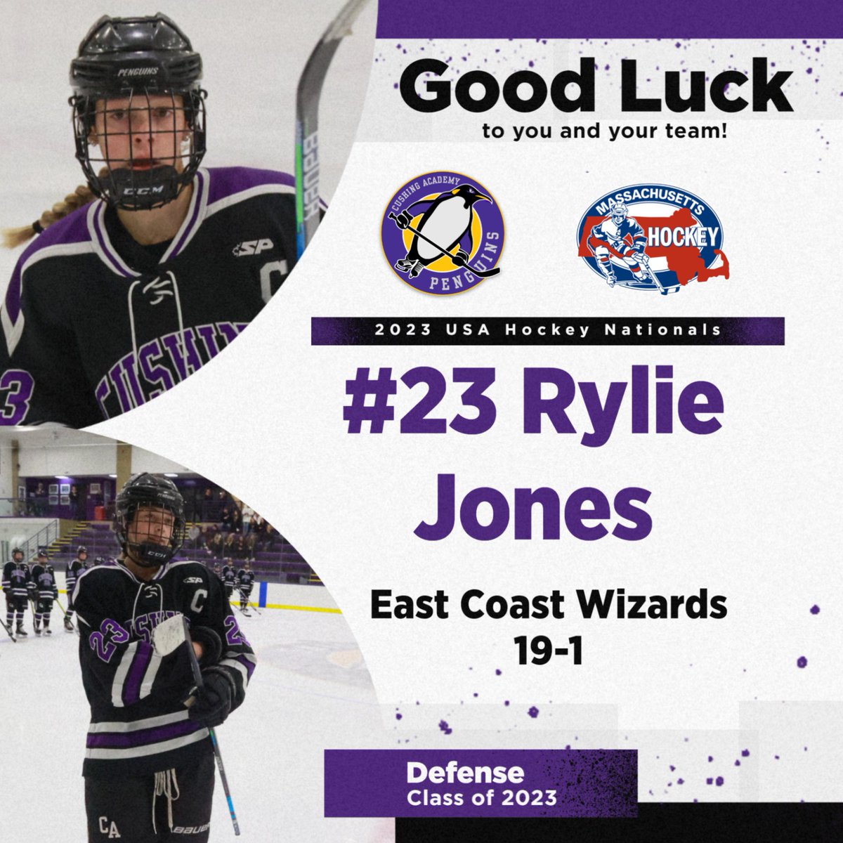 Good luck to our awesome Class of 2023 Penguin Captain, Defender, Rylie Jones and her 19-1  East Coast Wizards team. Rylie is in Dallas, TX this week participating in the 2023 Girls National Championships. Work hard, have fun and make lots of memories!