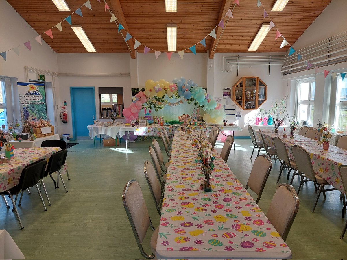 scoilcc86's tweet photo. The scene is all set for tomorrow.  Make sure you make your way down to @scoilcc86 for a coffee and a chat and a few tasty treats. All proceeds towards our new outdoor play facility https://t.co/AyP9Re1bdM