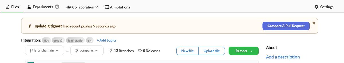 TheRealDagsHub's tweet photo. π#dev_update time!π
β
Create PR CTA now live! Push your files to a new branch and easily open a pull request.
β
Fixed some broken snippets for a smooth onboarding experience π
#updates #collaboration https://t.co/D9pyLB43i2