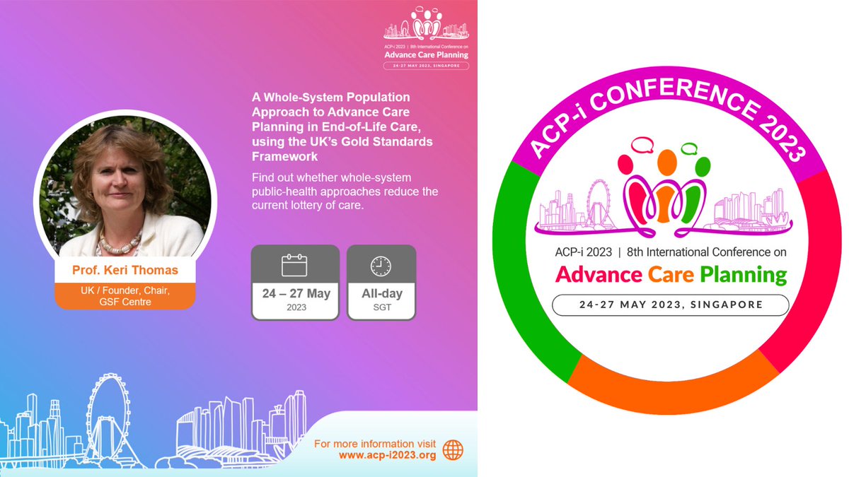 Exciting news! @ProfKeriThomas, Founder and Chair of GSF, will be sharing valuable insights on whole system, population-based approach to Advance Care Planning & End of Life Care at the 8th International ACP-i Conference in Singapore this May #ACPi2023
acp-i2023.org