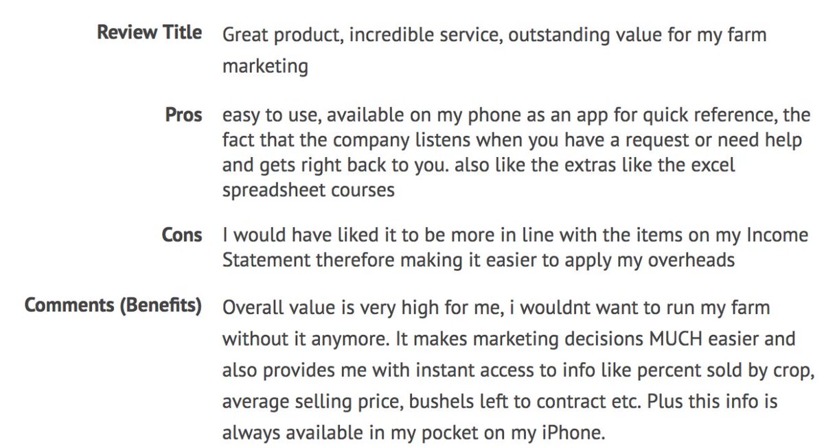 Here's a Harvest Profit review from Jeff Barlow, who farms in Ontario.  If you'd like better visibility into your cost of production, profitability, and grain marketing....try a no strings attached free trial of our software here: bit.ly/2FegwbN