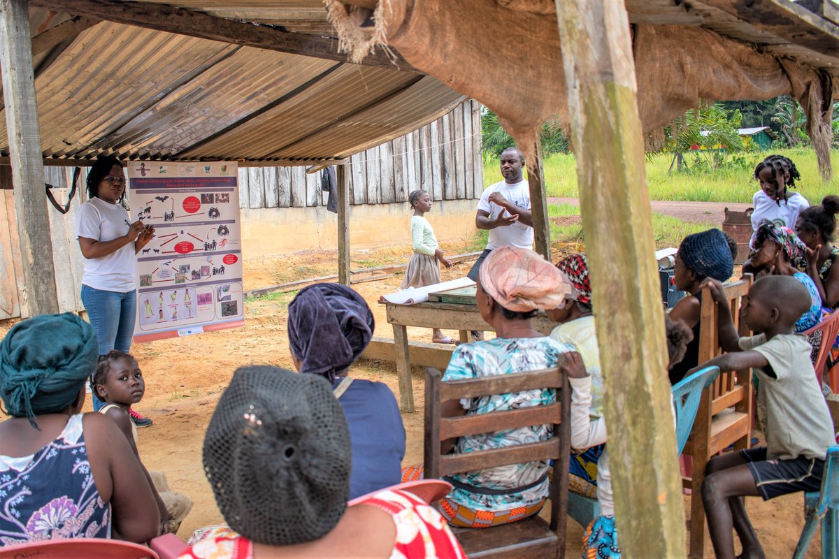 VanthommeH's tweet photo. Dans le cadre du Programme #SWM, le #CIRMF sensibilise et forme les #Communautés au #Gabon à reconnaitre et signaler les maladies transmissibles des animaux aux hommes #Zoonoses pour prévenir leur émergence : https://t.co/PqAZWNHtw4 https://t.co/eHSMLMQfvF