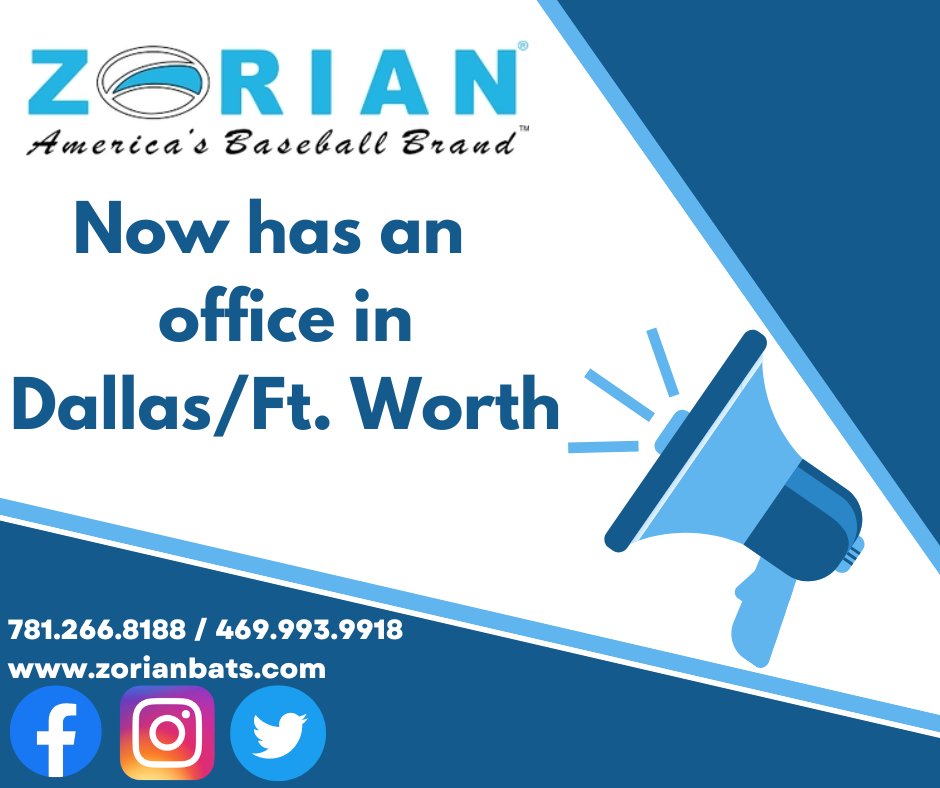We are excited to share with you that we now have an office in Dallas/Ft. Worth, Texas.  We will be introducing our new Director of Marketing in the upcoming days.  Big things are happening!
#swingwithzorian #zorianbats #zorianamericasbaseballbrand #openingday2023