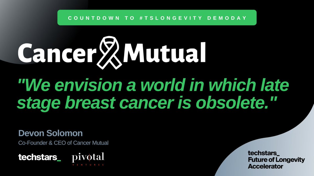 Today we are 2 (week)days away from the #TSLongevity Investment Summit and DEMO DAY! We will feature one company per day leading up to this event!

Today is Cancer Mutual. Join us on April 3 to hear more.

Register here - tsta.rs/fqf650Nw9CV

<a href="/Techstars/">Techstars</a> <a href="/pivotalventures/">Pivotal Ventures</a>