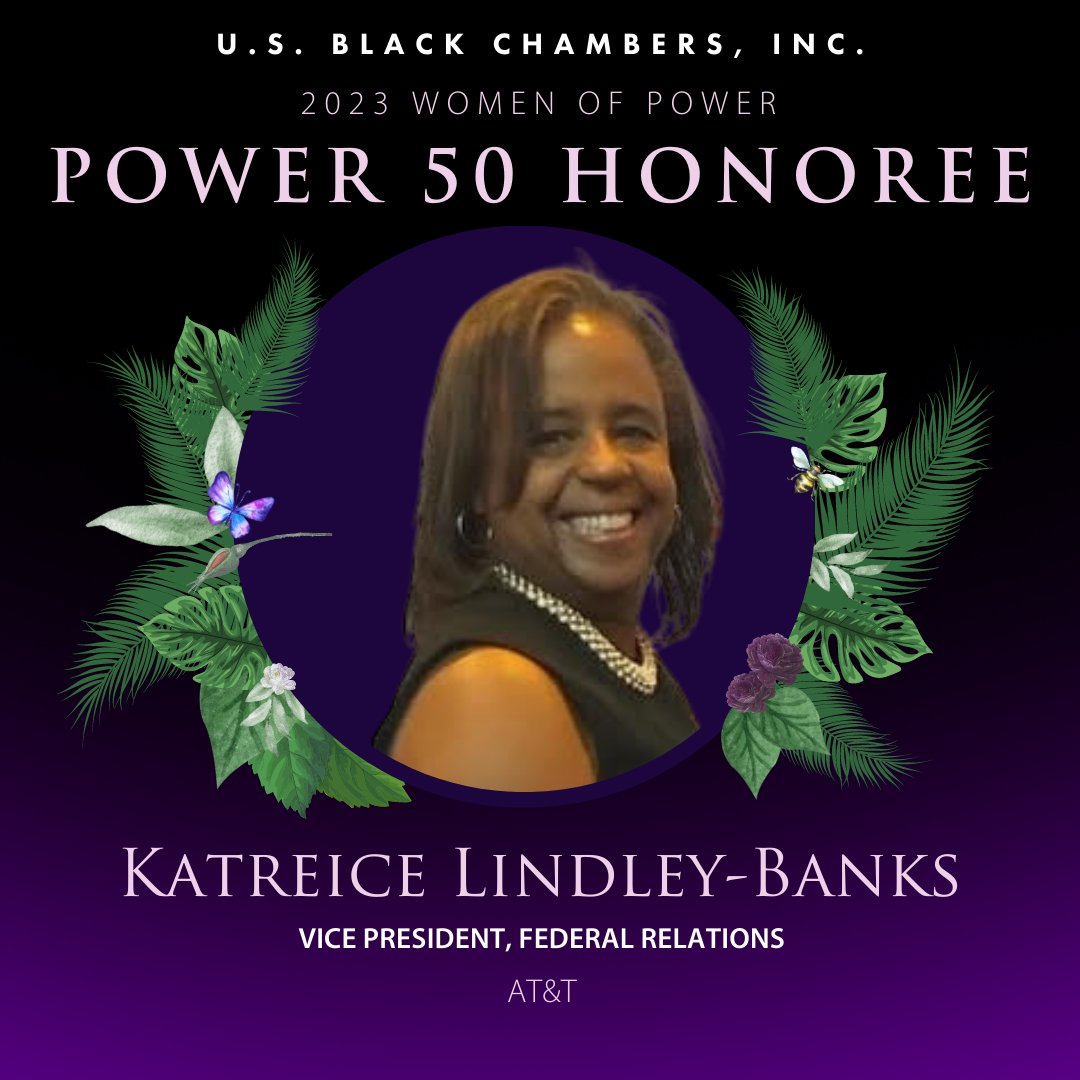 ATTPublicPolicy's tweet photo. Our colleagues were honored at the @usblackchambers 2023 “Power 50” Women of Power annual event last week. Congratulations to Woman of the Year award winner Tanya Lombard, and honorees Michelle Jordan, Katreice Lindley-Banks, and Marie Long! https://t.co/a7qrbyHjX5