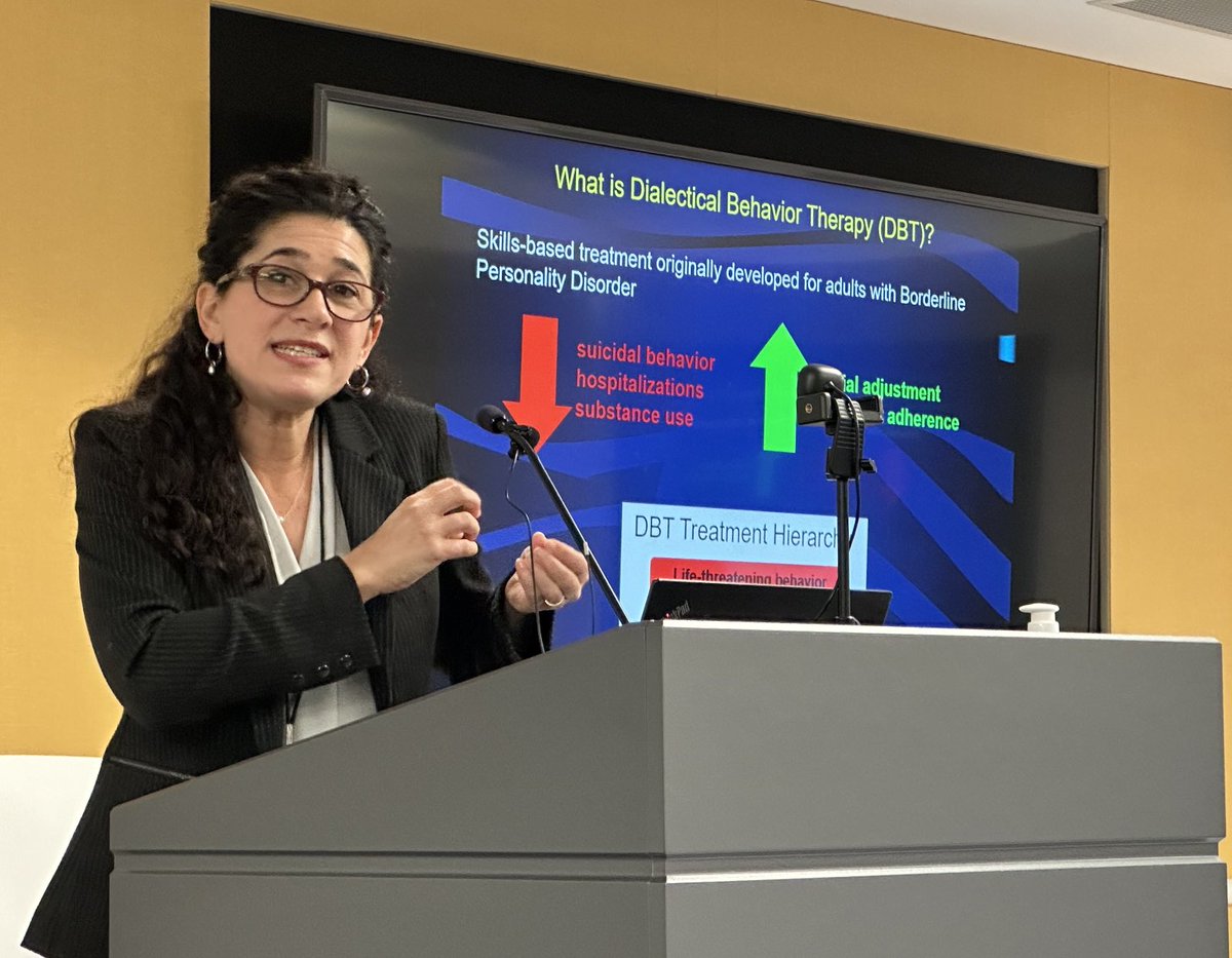 Keynote #3, Dr Tina Goldstein, leading youth bipolar researcher and gifted psychotherapist, noting the high risk of suicide in bipolar disorder, and being inspired to spearhead DBT research to reduce this risk ⁦<a href="/PittPsychiatry/">Pitt Psychiatry</a>⁩ ⁦<a href="/WorldBipolarDay/">World Bipolar Day</a>⁩