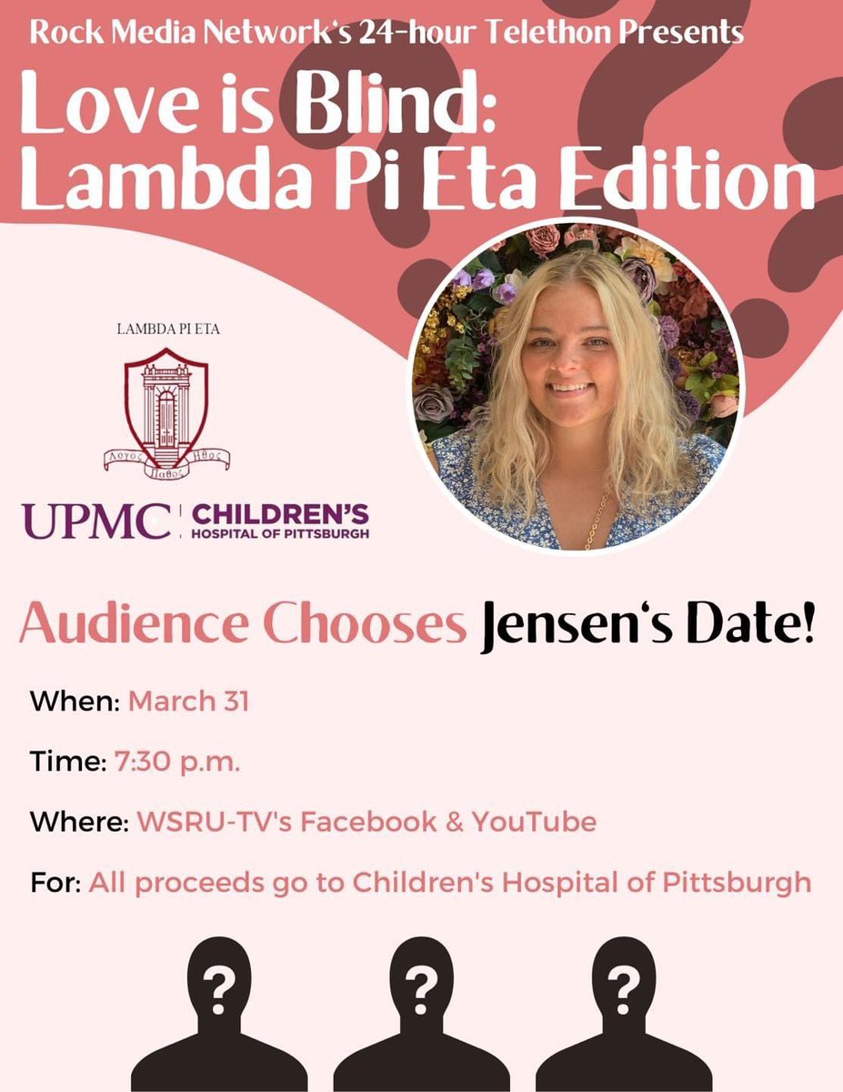 srucomm's tweet photo. We’re excited to share that Lambda Pi ETA with WSRU-TV News will be hosting a 24-Hour Telethon benefitting the Children’s Hospital of Pittsburgh!  
Donations can be made directly to the Children’s Hospital of Pittsburgh by following this link: https://t.co/b8aPkvv81m https://t.co/m1zI3edEhY
