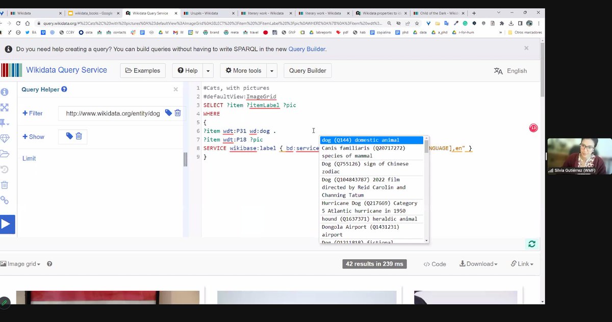 Learning about queries in #Wikidata and finding #books by country of origin. #EveryBookItsReader Wikidata+Books Workshop with <a href="/espejolento/">Silvia Gutiérrez - @espejolento@fedihum.org</a>!
