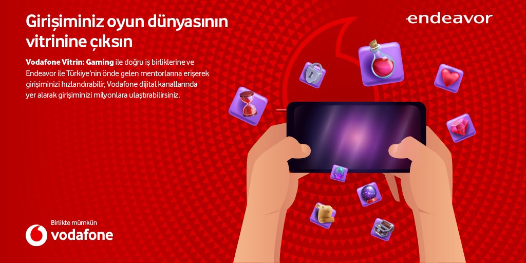 Endeavor Türkiye (@endeavor_turkey) on Twitter photo Vodafone Türkiye iş birliğiyle düzenlediğimiz Vitrin 2.0 bu dönem oyun girişimlerine odaklanıyor! Programın sonunda en az 5 mobil oyun stüdyosuyla <a href="/VodafoneTR/">Vodafone Türkiye</a> 'nin gelir ve opsiyonel hisse ortaklığı kurmasını hedefliyoruz. Son başvuru tarihi 12 Nisan: vodafone.com.tr/vitrin Vodafone Türkiye iş birliğiyle düzenlediğimiz Vitrin 2.0 bu dönem oyun girişimlerine odaklanıyor! Programın sonunda en az 5 mobil oyun stüdyosuyla <a href="/VodafoneTR/">Vodafone Türkiye</a> 'nin gelir ve opsiyonel hisse ortaklığı kurmasını hedefliyoruz. Son başvuru tarihi 12 Nisan: vodafone.com.tr/vitrin