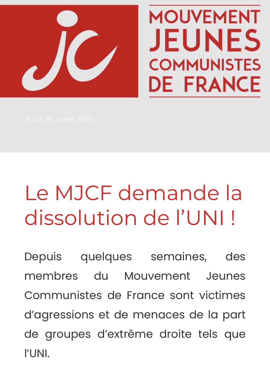 Pas de leçons ni d’accusations diffamantes à recevoir d'un parti qui a collaboré en 40 et qui est responsable de millions de morts à travers le monde.
<a href="/_MJCF/">Jeunes Communistes</a> <a href="/PCF/">PCF</a>