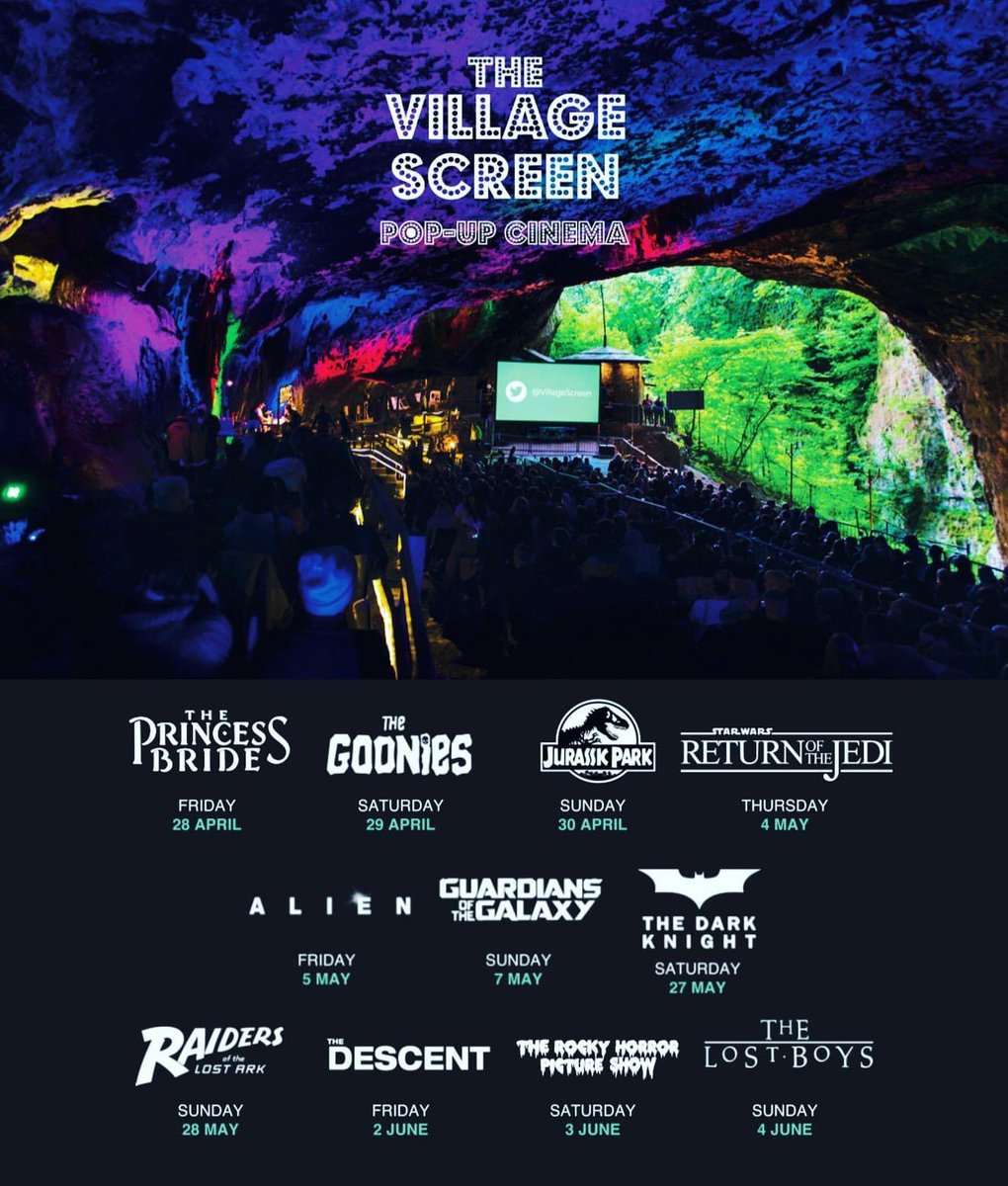 VillageScreen's tweet photo. So sorry, we have been a bit rubbish on here over the past few months 🤦‍♀️ 

BUT GOOD NEWS we are back at @DevilsArse next month to kick start our Spring/Summer cave cinema experience in the Peak District 🙌🎉

Check out our line up and book tickets here: https://t.co/irWm9LlDZT https://t.co/UGQQnJlP5o