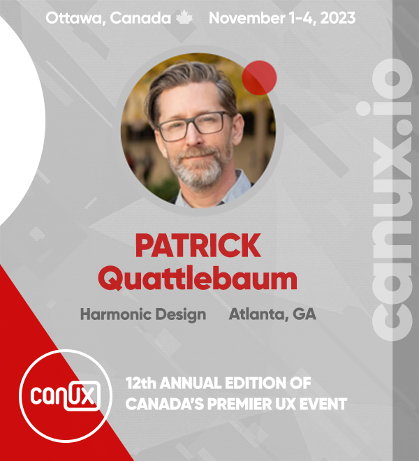 CanUX 2025 (@canuxconf) on Twitter photo First up in our CanUX 2023 lineup is renowned author and service design executive Patrick Quattlebaum (<a href="/ptquattlebaum/">PQ (Patrick Quattlebaum)</a>), CEO of Harmonic Design (<a href="/thisisharmonic/">harmonic design</a>).
canux.io/patrick-quattl… #canux First up in our CanUX 2023 lineup is renowned author and service design executive Patrick Quattlebaum (<a href="/ptquattlebaum/">PQ (Patrick Quattlebaum)</a>), CEO of Harmonic Design (<a href="/thisisharmonic/">harmonic design</a>).
canux.io/patrick-quattl… #canux