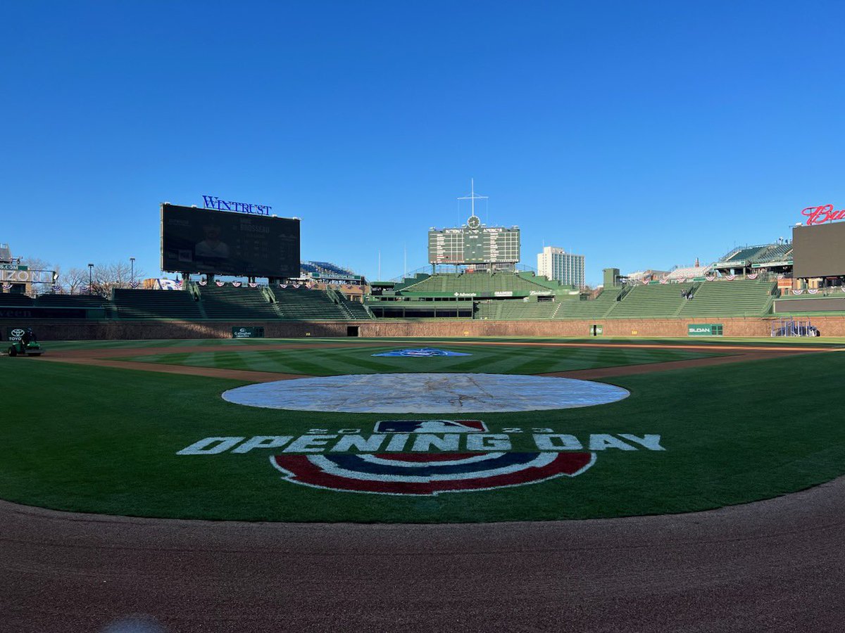 DanKiermaier's tweet photo. The crew absolutely crushed it getting Wrigley ready for baseball. Happy Opening Day! @LeviDriesen @KJakowitsch @dgress16 @CaseyJames54 @CBrownfield16 https://t.co/iciWpVYv29