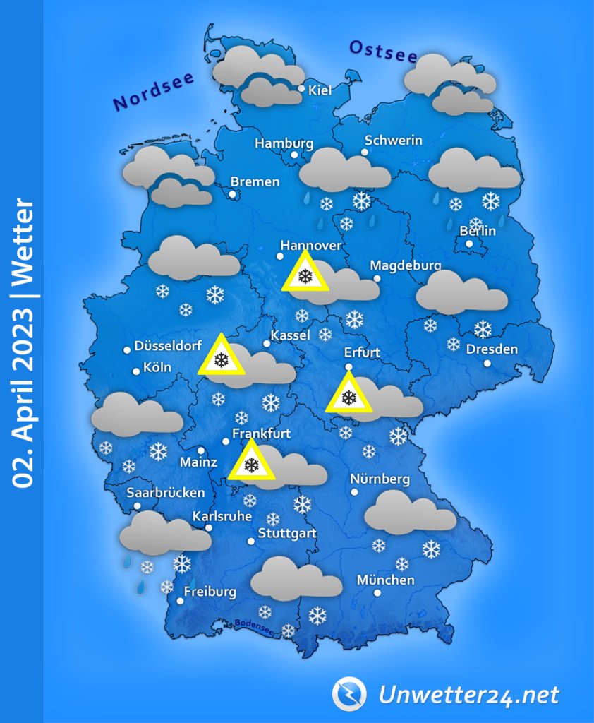 Unwetter24net's tweet photo. ☃️ Winter kehrt mit Schnee und Frost zurück! ☃️

Winterreifen sind weiterhin Pflicht in Deutschland, denn ab der Nacht zum Sonntag steht wieder Schnee auf dem Plan!

Mehr dazu: https://t.co/kCvaP0G2nk

#Schnee #Wintereinbruch #Neuschnee #Aprilwinter #Wetter https://t.co/nfnTmOMpWC