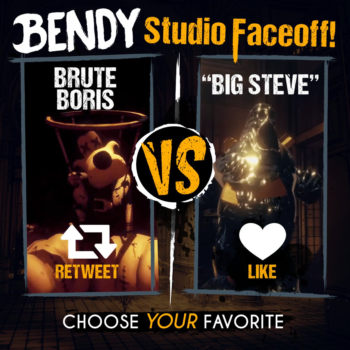 Bendy's tweet image. Studio Faceoff!
You must choose. ⬅️❓➡️

#BATDR #BENDY