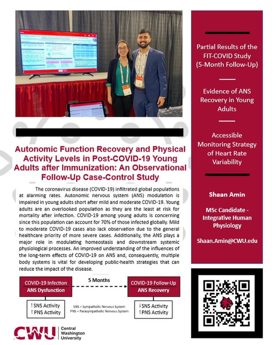 CWU_CEPS's tweet photo. Check our CWU Health Sciences IHP grad student Shaan’s thesis research - autonomic function and COVID-19 - which is part of the larger FIT-COVID study. #CWU #research #HealthSciences #collegeofchoice https://t.co/BSqd8GFssV