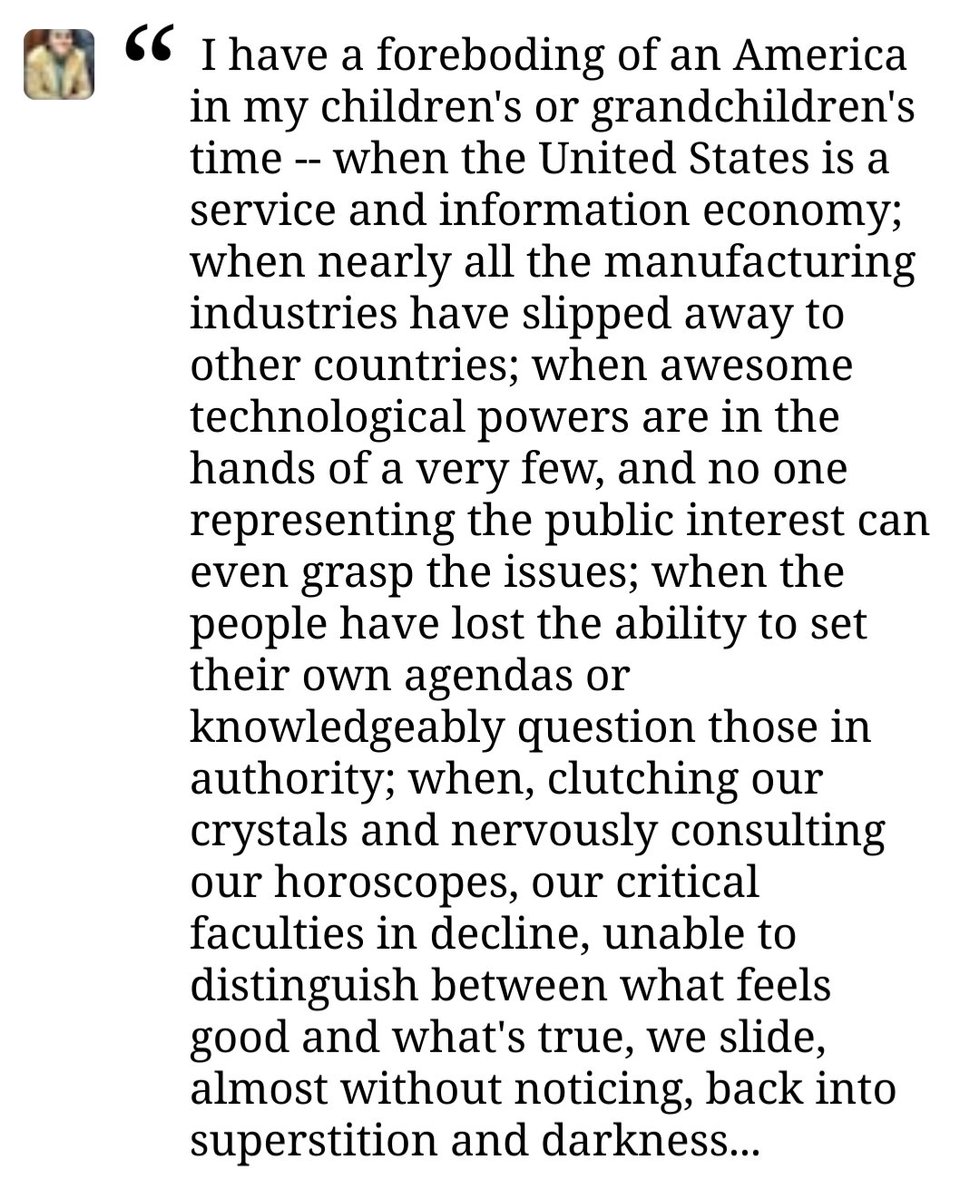 MxPunky's tweet photo. @SloaneFragment Carl Sagan spoke to this anti-intellectual trend almost 30 years ago 😞 https://t.co/ZGaUr1SQYR