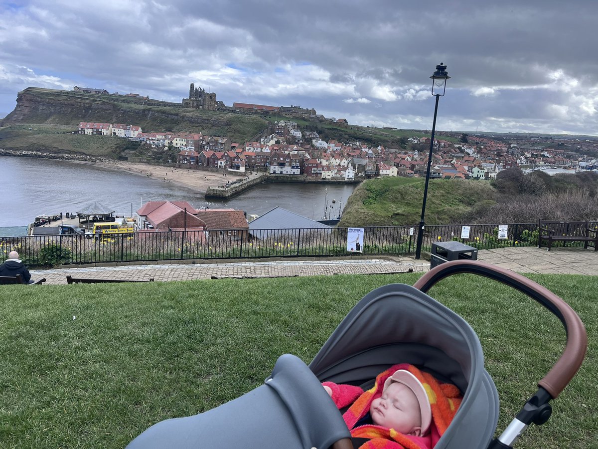 EmilyRankin16's tweet photo. Rainbows in Scarborough and blue skies in Whitby today on our babes first holiday. It’s a hard life Clara isn’t it 😂 Permission to use images @kerriegosneyTV @itvweather @itvcalendar https://t.co/80gzJVULDk