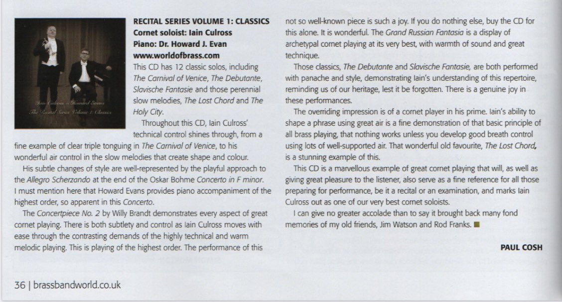 Fantastic and incredibly complimentary review of the Classics album from Paul Cosh in the latest <a href="/BBWMagazine/">Brass Band World</a> - the last couple of paragraphs in particular… High praise indeed! 🙂 <a href="/HowardJEvans/">Howard J Evans</a>