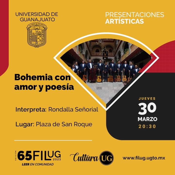 CulturaUG's tweet photo. #LeerEnComunidad
No te pierdas la presentación artística de la Rondalla Señorial de la Universidad de Guanajuato en la #65FILUG
Consulta la programación: https://t.co/TeXEmhkx5r
#CulturaUG #SomosAbejasUG https://t.co/ZHZ7BOr6gG