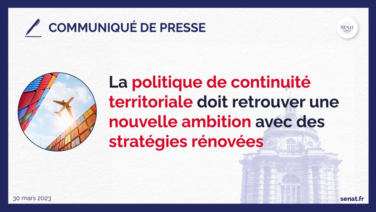 📢 Continuité territoriale outre-mer : un effort budgétaire à la hauteur des attentes s'impose

Le rapport de <a href="/gchevrollier/">Guillaume Chevrollier</a> et <a href="/CConconne/">Catherine CONCONNE</a>, fait au nom de la délégation #OutremerSénat, formule 12 recommandations.

🔗 Le communiqué de presse : senat.fr/presse/cp20230…