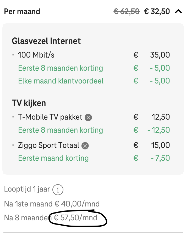 nsjanssen's tweet photo. Hé @ZiggoWebcare met jullie inflatiecorrectie van 10% worden jullie duurder dan een glasvezel abonnement (sneller) incl. Ziggo sport pakket!  62,50 (Ziggo) vs 57,50(T-mobile) Dus is er nog 1 goede reden om bij jullie te blijven? https://t.co/xxzDijJmpG