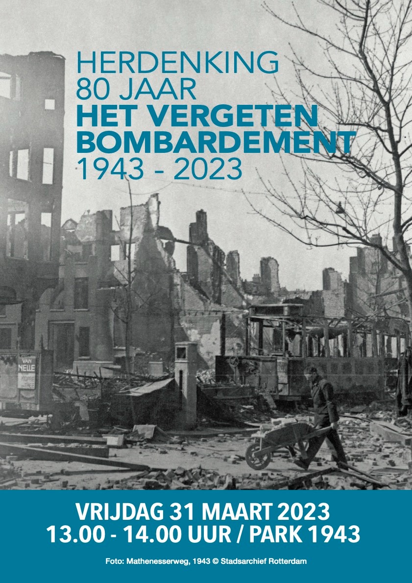 Morgen 13.00/14.00 Herdenking Vergeten Bombardement met o.a. de burg. Aboutaleb en burg. Schiedam. Na de plechtigheid 14.45 Binnen-programma in Bieb Delfshaven: tentoonstelling en div. sprekers! Iedereen is welkom!