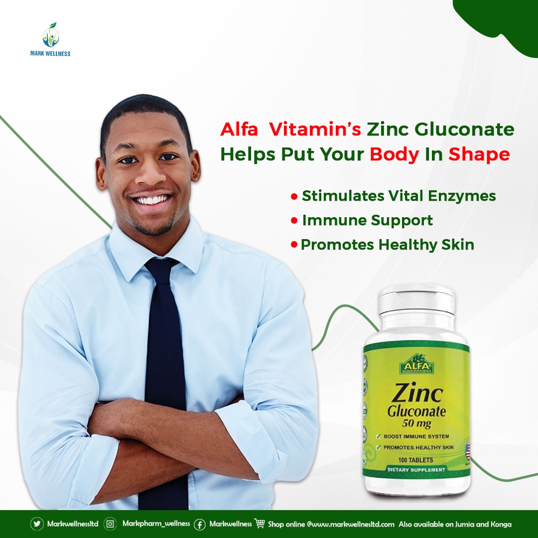 Markwellnessltd's tweet photo. When you think of how best to put your body in shape, think of Alfa Vitamin's Zinc Gluconate with the right formula to keep you healthy In and Out.
#zincgluconate #Keepinshape #healthyimmune #boostenzymesupply #stayhealthy #livenatural #Markwellness https://t.co/VjW1gfb3ky