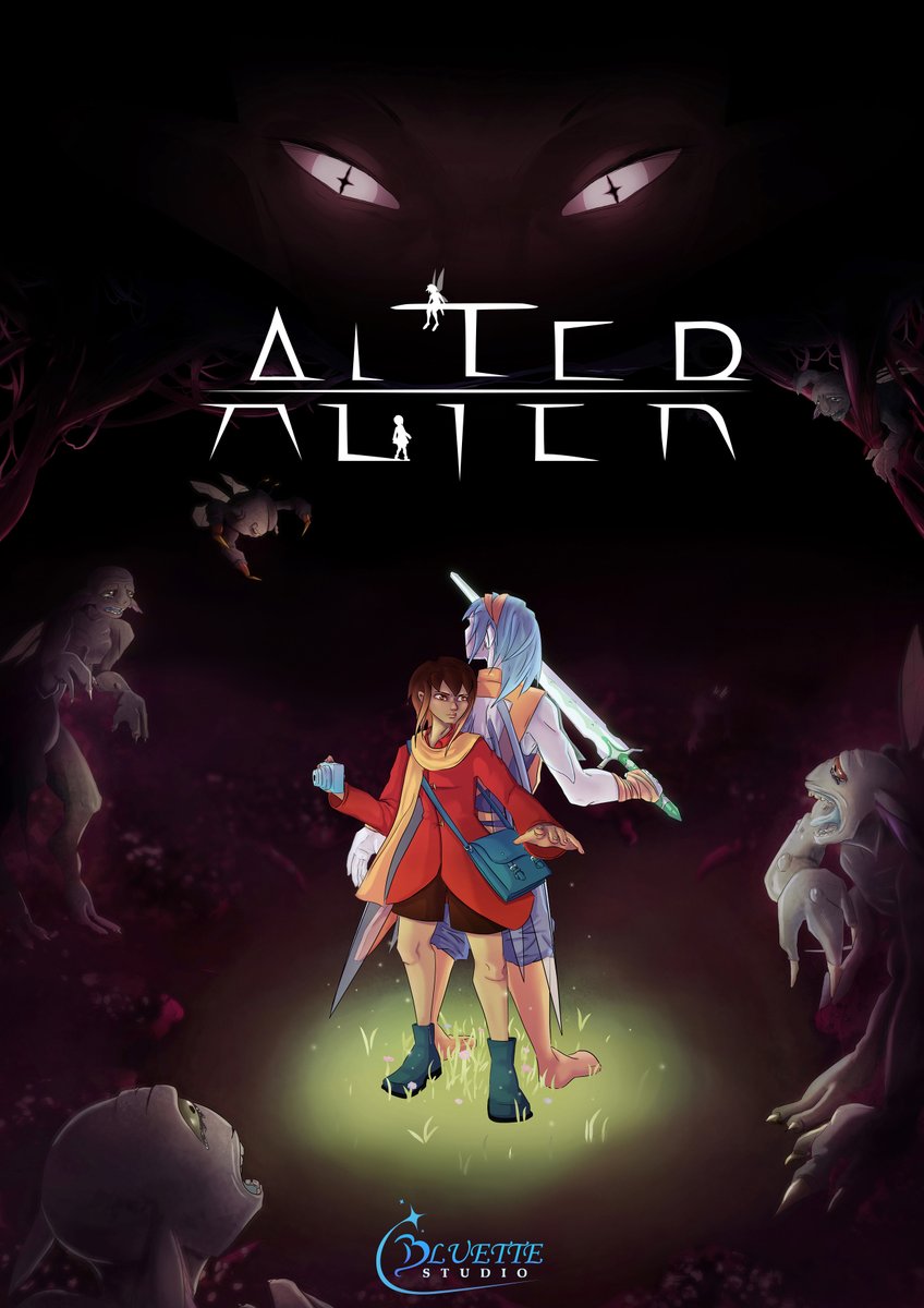 BluetteStudio's tweet photo. First poster and concept for #alter !
You can see Moïra and Fay surrounded by Corruption and monsters.
Your only weapons : Fierbois, the sacred sword and...a camera ?

#indiegames #videogames #bluettestudio #altergame #fantasy #conceptart #bluette #horror #stylized #gamedev https://t.co/P3krlUXWH6