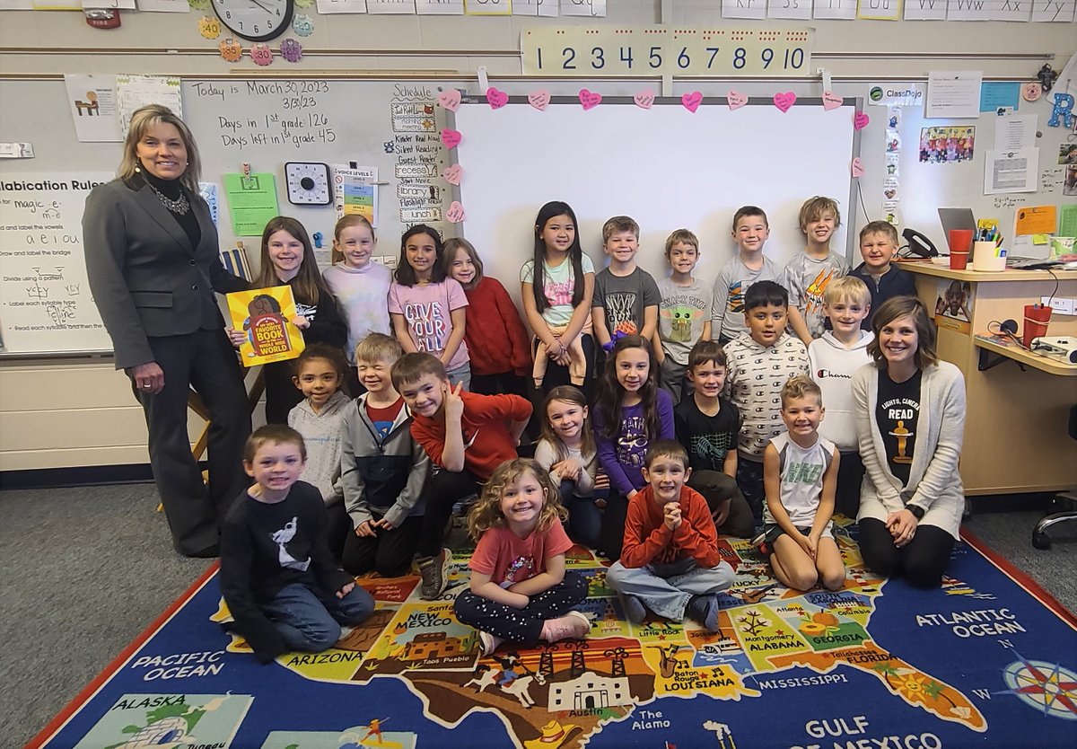 zeelandschools's tweet photo. New Groningen students are finishing up March Reading Month with lots of celebrations. Superintendent Mendham helped 1st graders in Mrs. Rietman's class celebrate building up their individual reading stamina to 25 minutes by reading one of her favorite books. #ZPSLearningforLife https://t.co/NMJal2F2C6