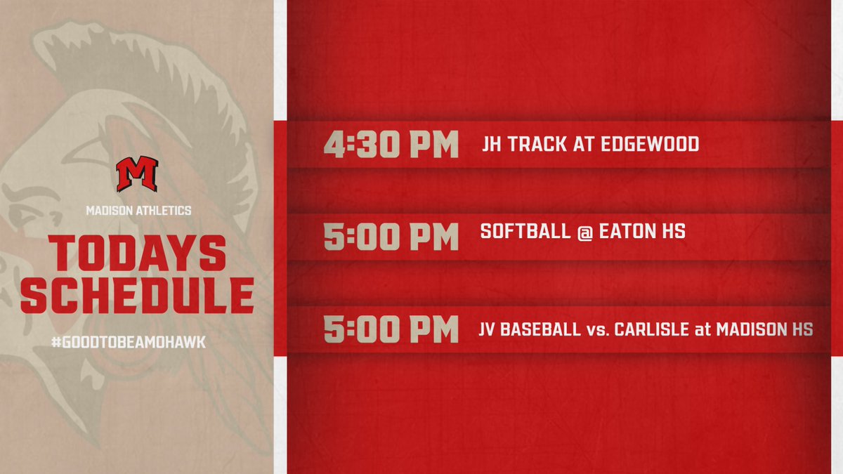 MadisonMohawks's tweet photo. GAME DAY!!

@SWOSportsDaily
 
@BCHSSReport
 
@MadisonMohawks
 
@MohawkMadison
 
@MohawksBSB
 
@Mohawkssoftball https://t.co/nckVq8eoXL