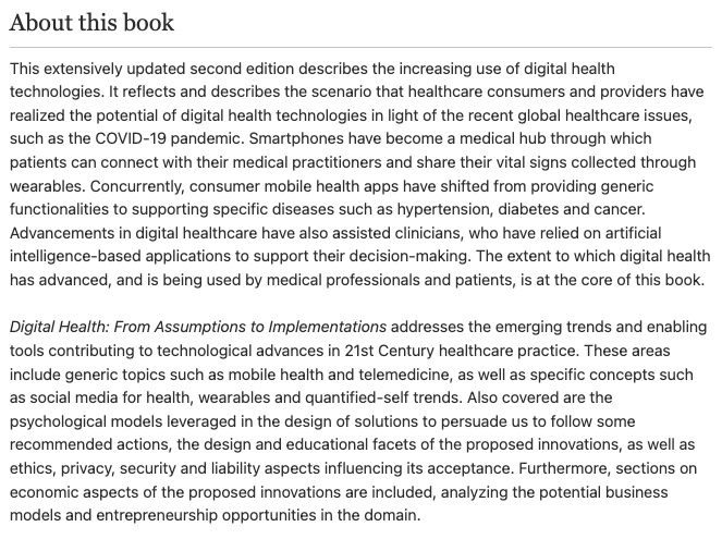 SpringerHI's tweet photo. Just published by #Springer: Rivas (@mHealthSurgeon), Boillat (@tboillat), Digital Health: From Assumptions to Implementations https://t.co/vQwwvr38V7 (DOI link: https://t.co/Hn2TxIyvp0) @SpringerClinMed #DigitalHealth https://t.co/A3WaRZx4xG