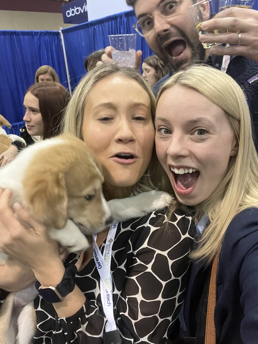 Got to HOPA, found the puppies and the pals 🤩 <a href="/TaylorW_PharmD/">Taylor Werner</a> <a href="/thisisJamesD/">James Davis, PharmD, BCOP</a> #HOPA23 Excited for day 2!