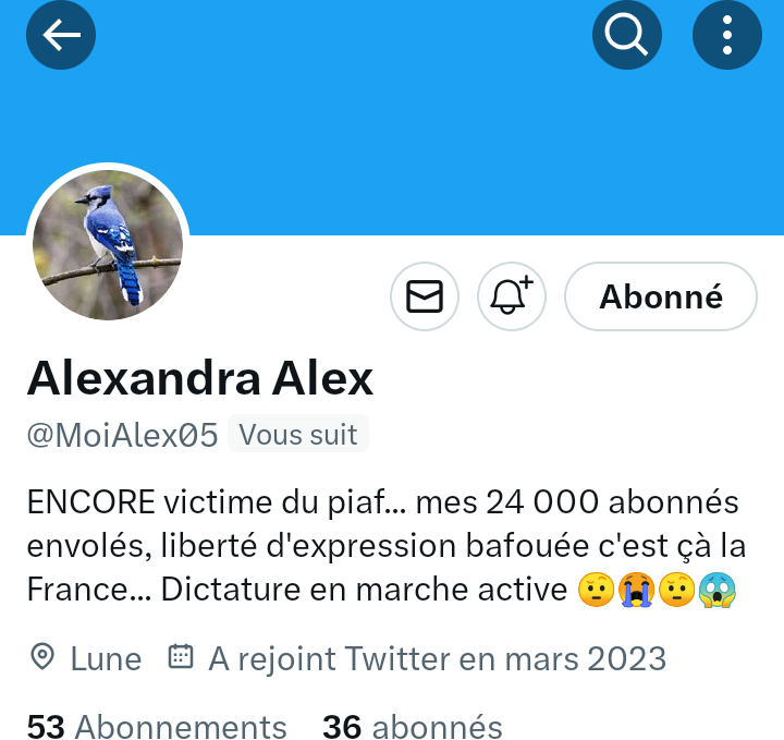 JuniorGuibole's tweet photo. INFO🚨Mes amis patriotes🇨🇵Victime de la bien-pensance notre amie @MoiAlex05
👍 A besoin de vous ! Son compte à sauté !😖 Merci de vous abonner à elle pour l'aider à reconstituer sa TL ! Merci n'oubliez pas ! Tous ensemble nous sommes plus forts ! 🇨🇵💪👍👌 https://t.co/gcKjcTMTfG