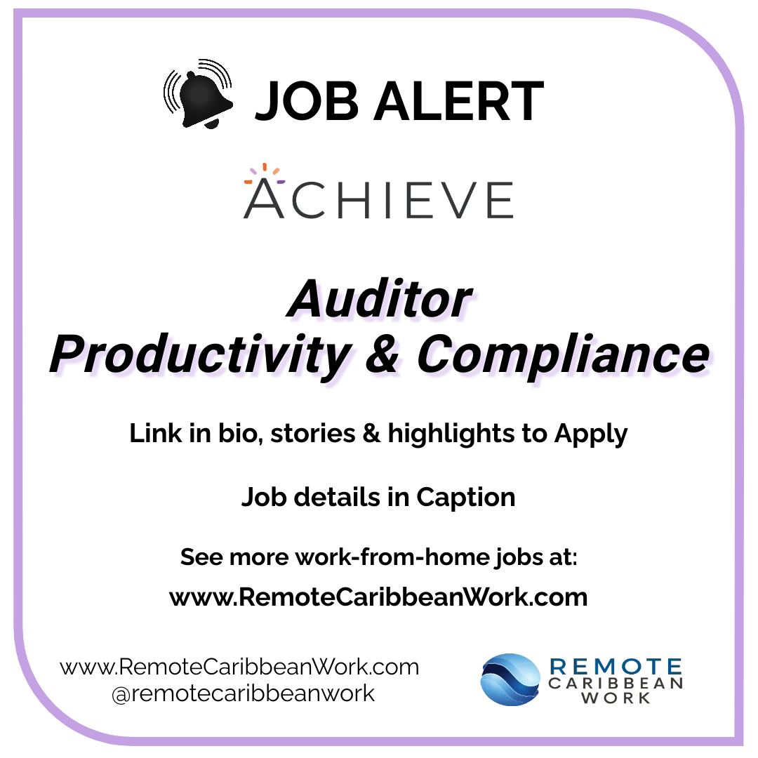 Now Hiring: Auditor - Productivity & Compliance

visit the website to apply  bit.ly/3YZOW7q

Apply online using the link in our bio @remotecaribbeanwork
Visit remotecaribbeanwork.com for more work-from-home jobs 

 #remotecaribbeanjobs #careerja
#workfromhomecaribbean