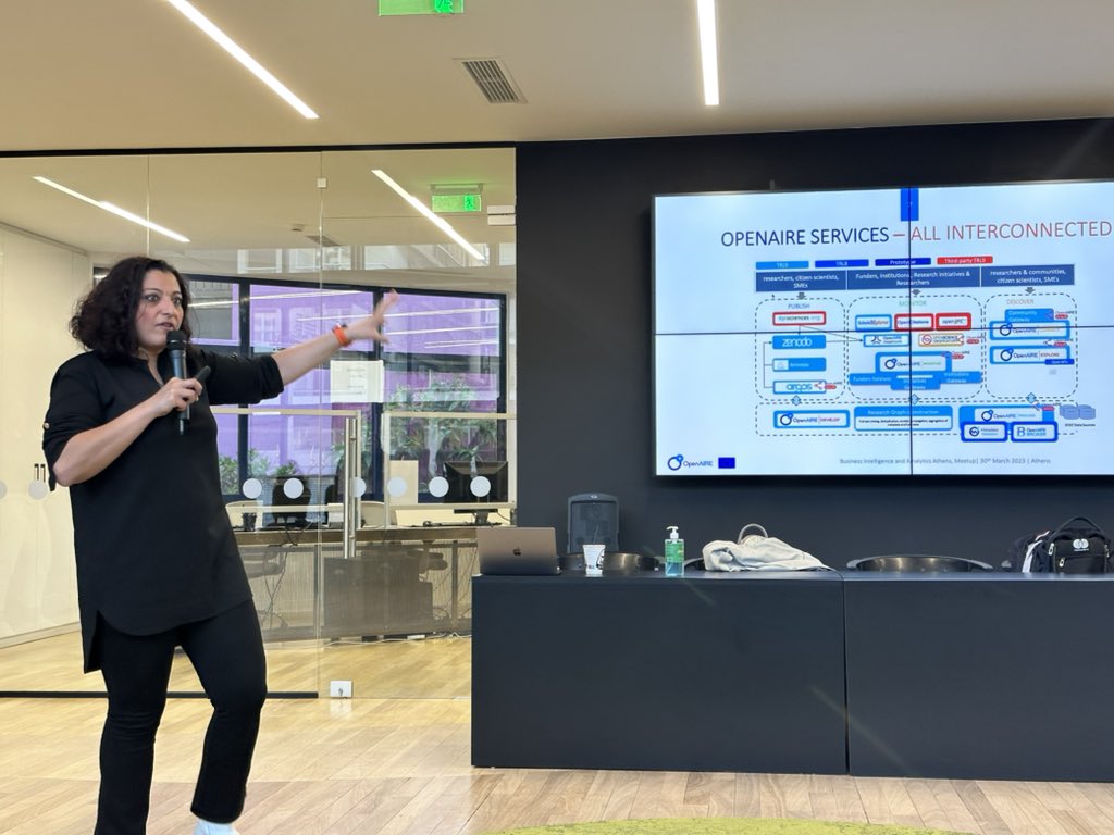 lpispir's tweet image. @OpenAIRE_eu Portfolio Manager @PNiki1 is presenting #OpenAIRE_Services and the added value they provide to #OpenScience in leveraging business intelligence at the @BCA_COLLEGE Business Intelligence and analytics meetup